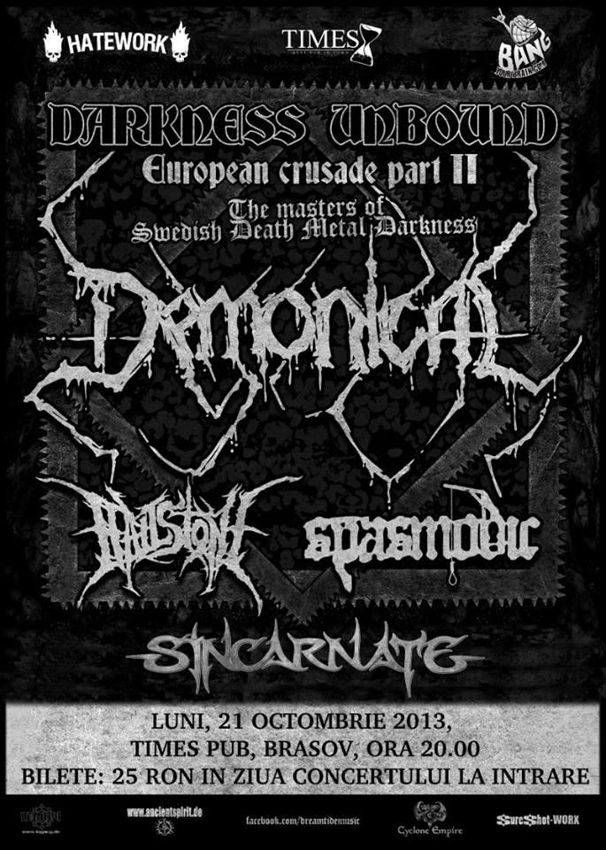 Concert Demonical, Spasmodic, Hailstone si Sincarnate in Romania